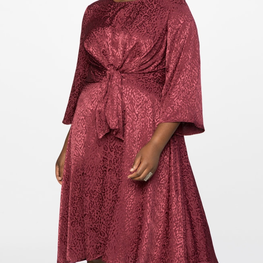 ELOQUII Tie Front Textured Satin Dress